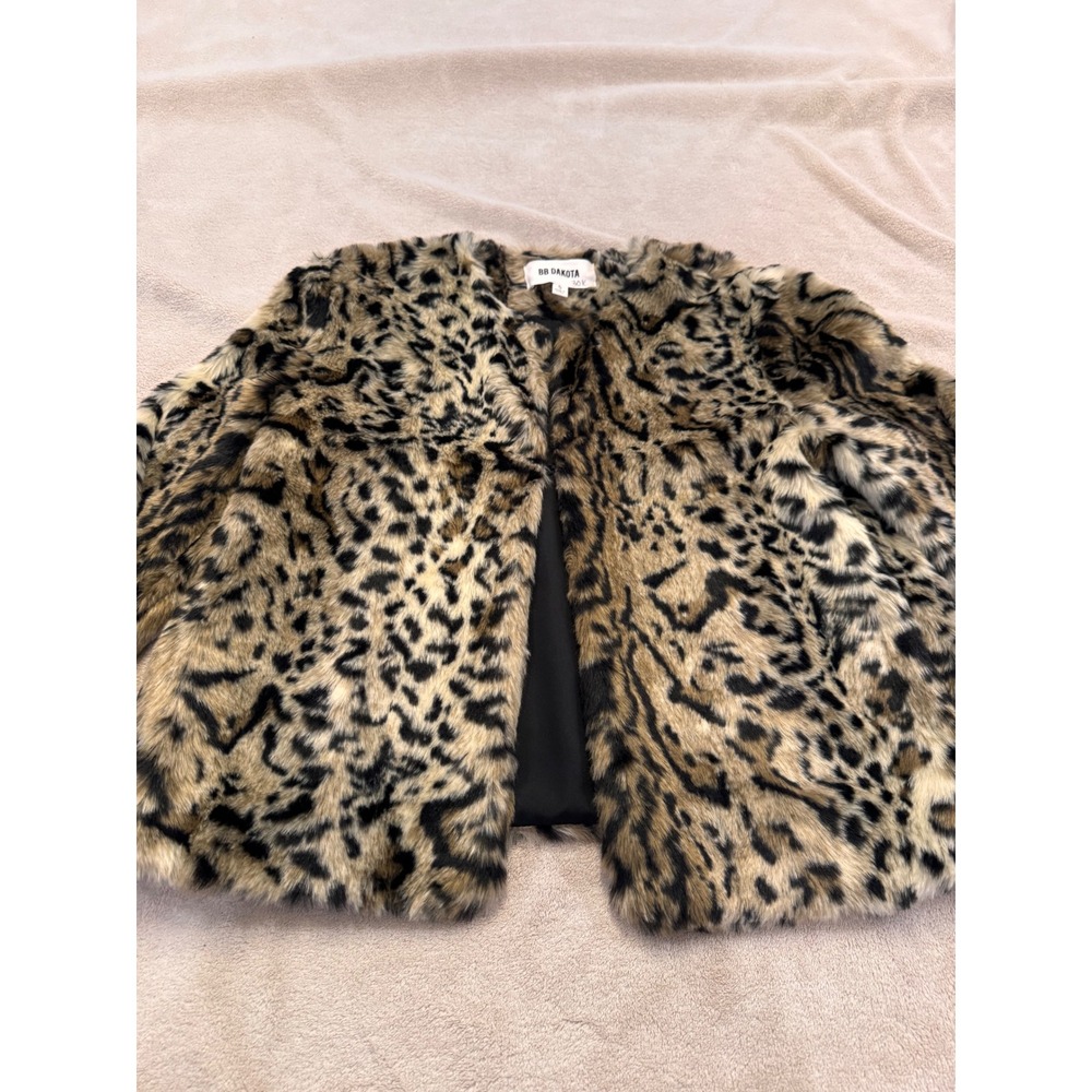 Leopard Faux Fur Jacket Luxe Mob Wife Glam Y2K Animal Print Cropped Coat SZ S - Picture 4 of 11